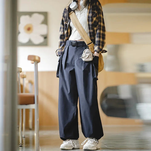 Premium Women's Vintage Cargo Pants – Wide Leg Tactical Trousers with Pockets & Drawstring Cuffs